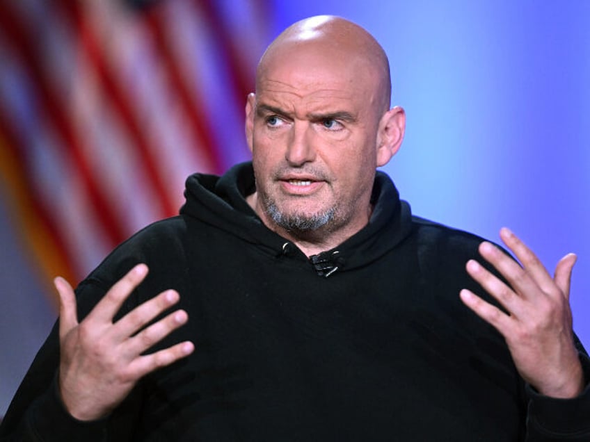 Sen. John Fetterman, D-Pa., participates in a debate with Sen. Dave McCormick, R-Pa., not