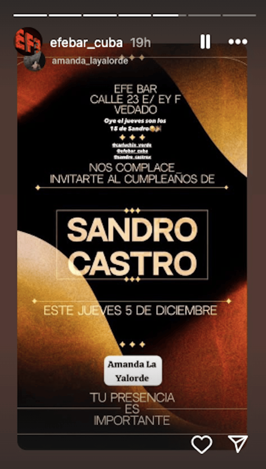 A flyer advertising a birthday party for Fidel Castro's grandson Sandro Castro.