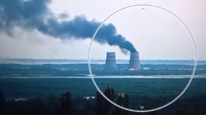 A screen grab from a video released by Ukrainian President Volodymyr Zelenskyy shows a fire in Zaporizhzhia nuclear plant on Aug. 11, 2024. The fire broke out Sunday in Europe's largest nuclear power plant, located in southern Ukraine.