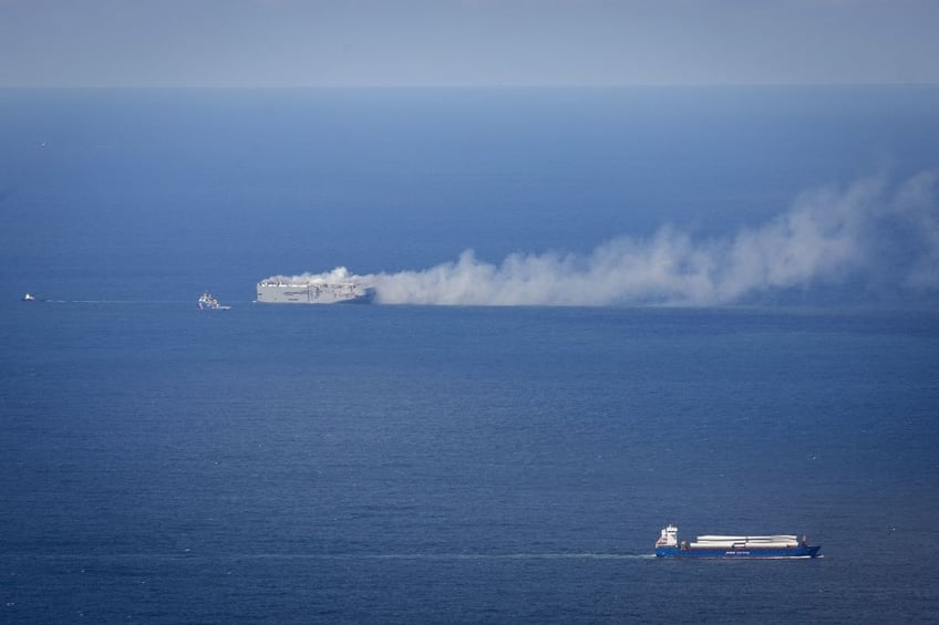fire continues to rage on cargo ship carrying electric and conventional cars from europe to asia