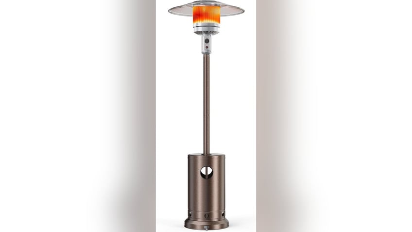 A freestanding patio heater at Amazon keeps up to eight people warm and toasty. 