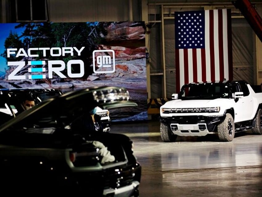 A GMC Hummer electric vehicle at General Motors' Factory ZERO all-electric vehicle assembly plant in Detroit, Michigan, U.S., on Wednesday, Nov. 17, 2021. General Motors invested $2.2 billion in Factory ZERO, the single largest investment in a plant in GM history. Photographer: Emily Elconin/Bloomberg