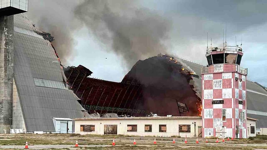 fire tears through historic wwii blimp hangar in southern california