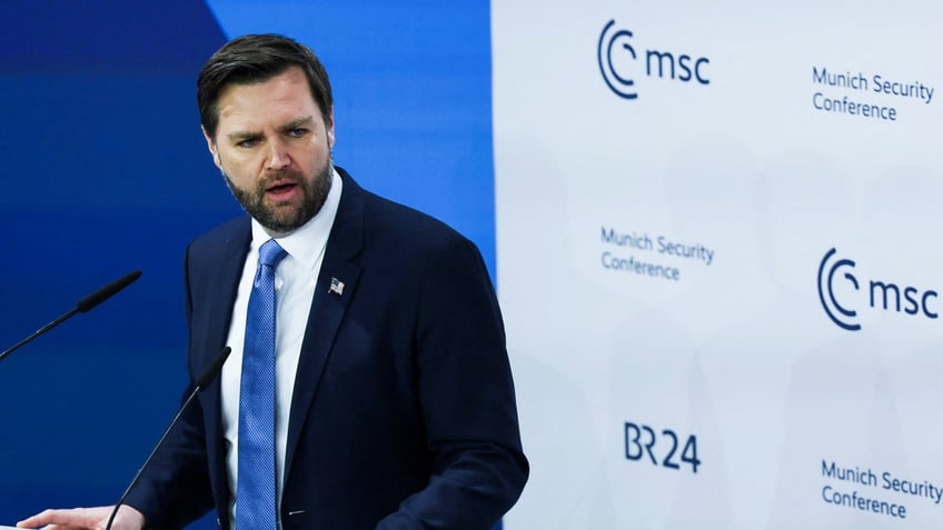 Vice President JD Vance gives a speech at the Munich Security Conference (MSC) in Munich, Germany on February 14, 2025. REUTERS/Leah Millis