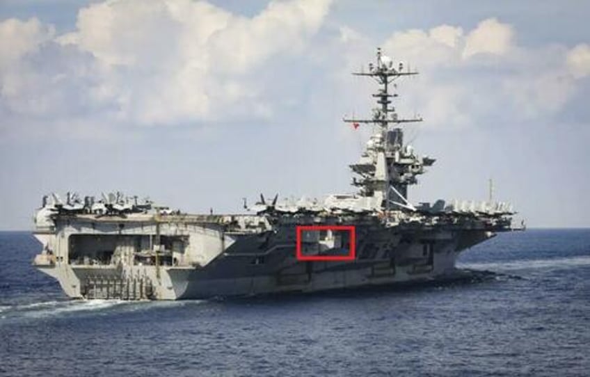 first photo of uss truman carrier shows extensive damage after collision with tanker