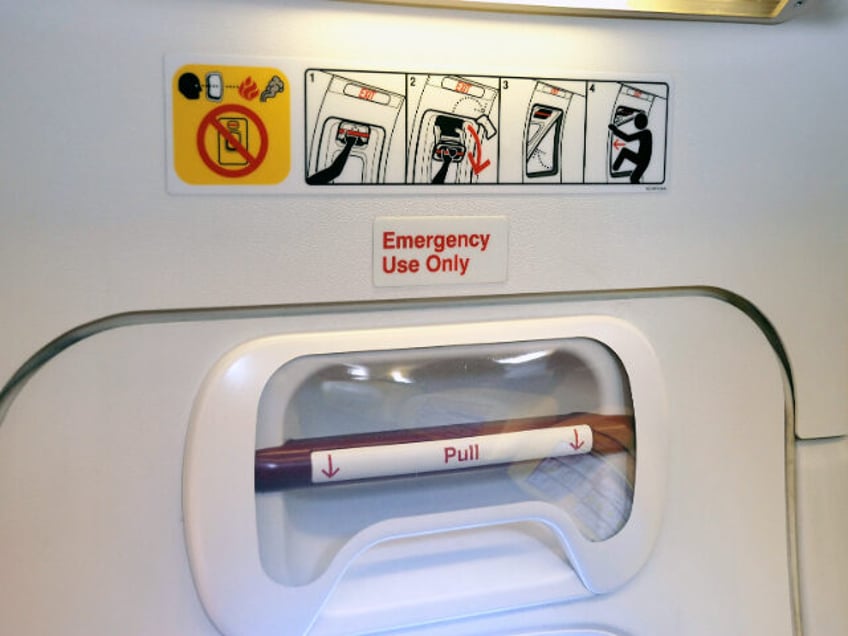 Emergency Exit in airplane - stock photo