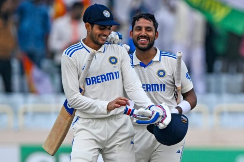 Dhruv Jurel (right) celebrates after putting on an unbeaten 72 with Subman Gill (left) to