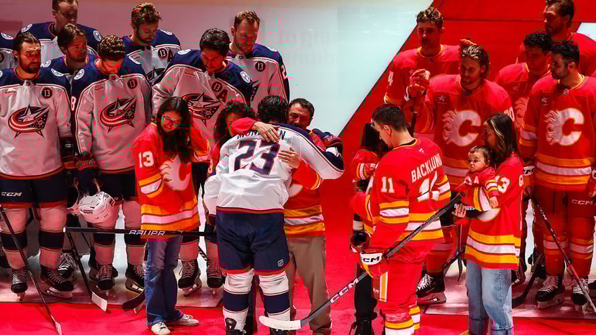 Johnny Gaudreau’s family during ceremonial puck drop