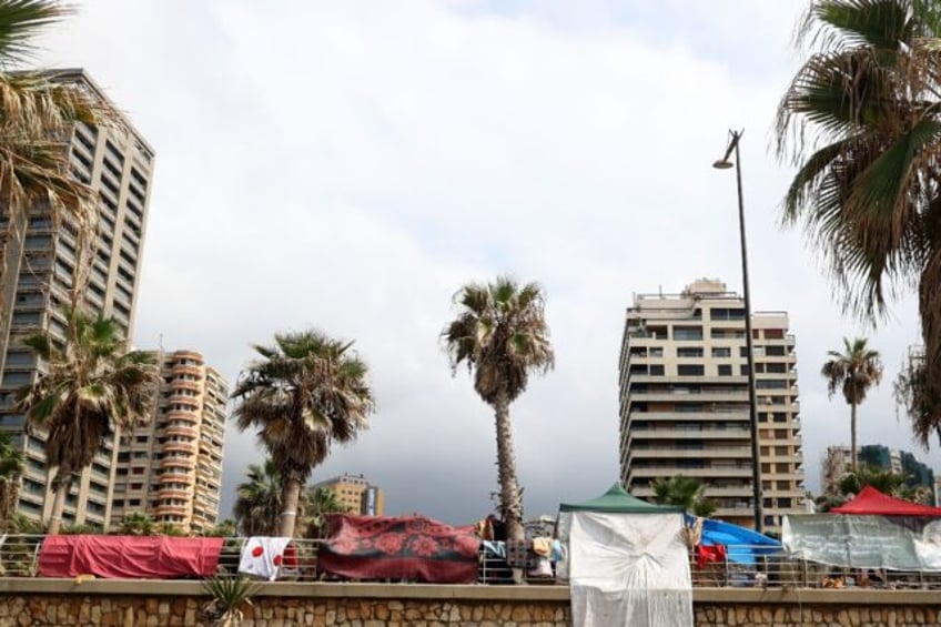 Makeshift tents shelter displaced people along Beirut's seafront