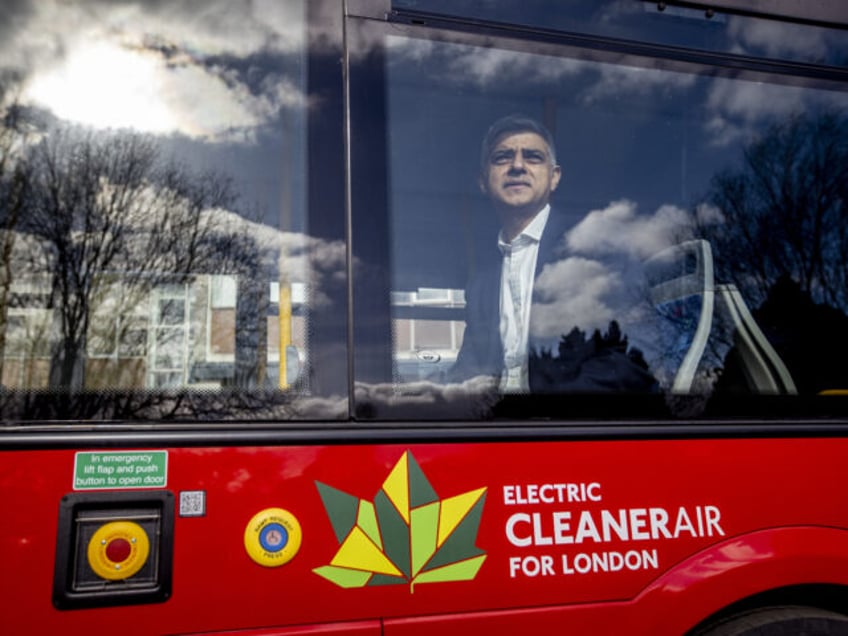 Mayor of London, Sadiq Khan during a visit to the Wrightbus' Ballymena factory to see the London electric double decker buses being made by the Northern Irish manufacturer. (Photo by Liam McBurney/PA Images via Getty Images)