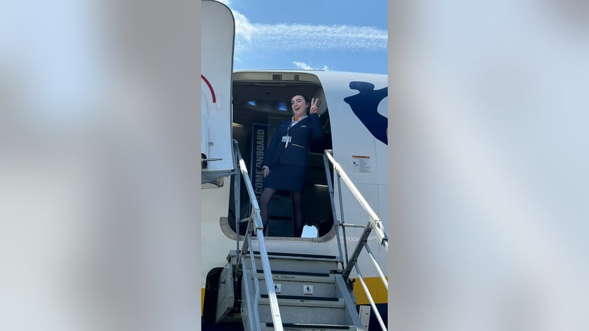 Flight attendant on plane