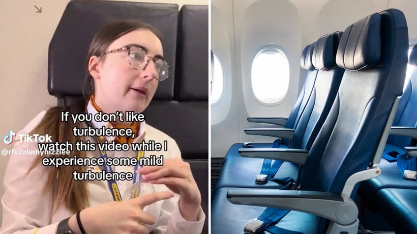 Flight attendant and empty airplane seat