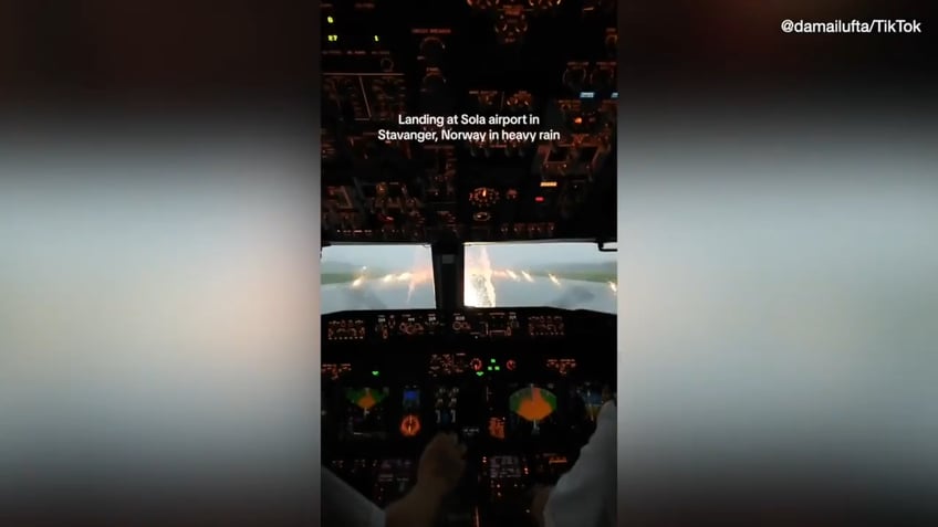 Flight attendant films pilots landing in storm