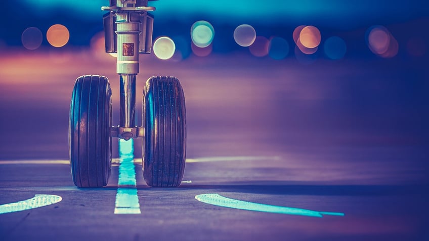 airplane wheel on runway