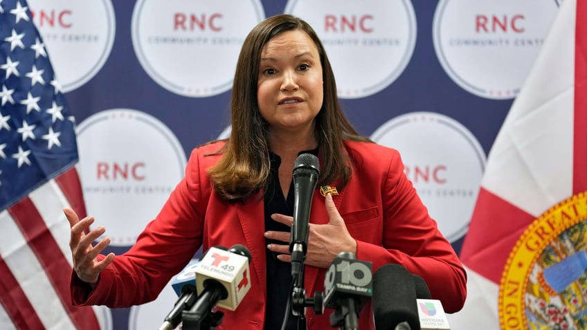 Ashley Moody at RNC event speaking at microphone