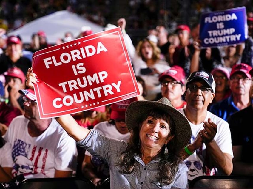 Attendees show their support for former President Donald Trump during a campaign rally in