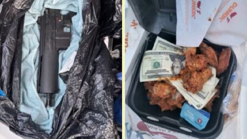 Chiken wings and fake bills with a gun