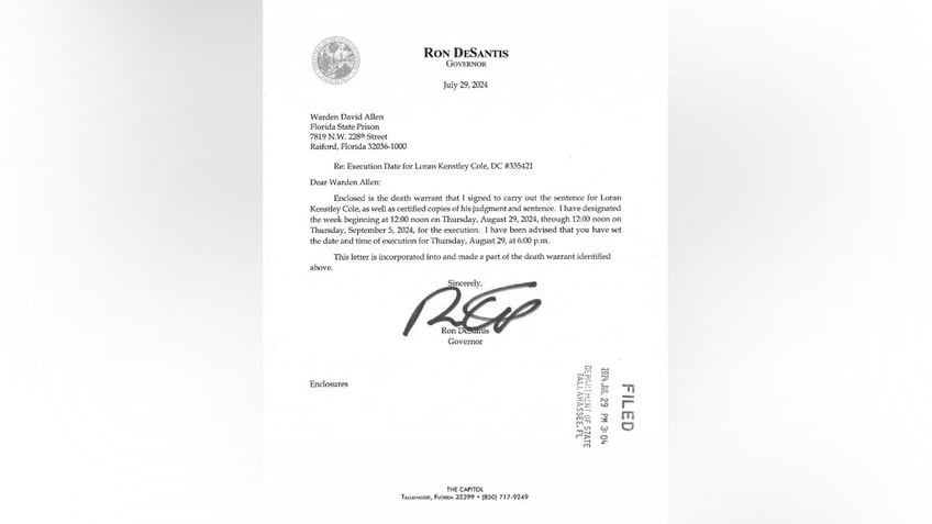 Letter from Governor DeSantis for lethal injection