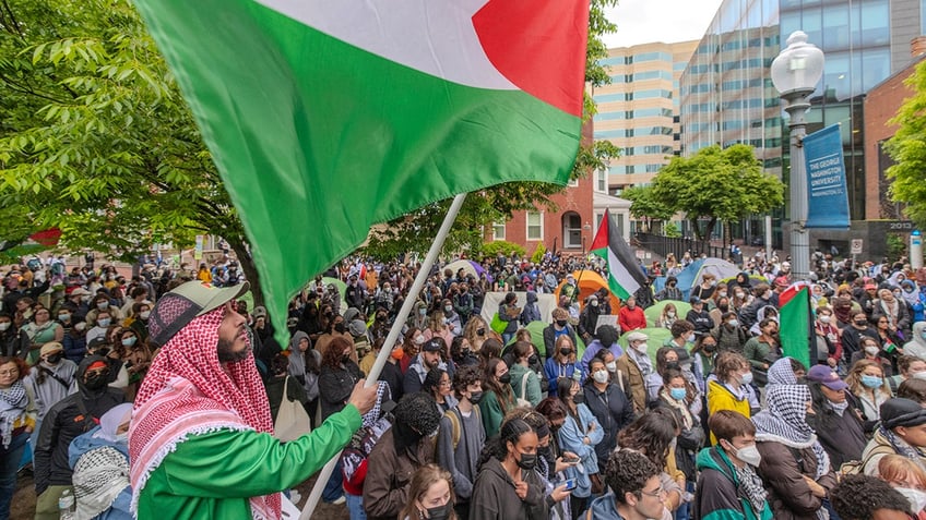 Students, flags