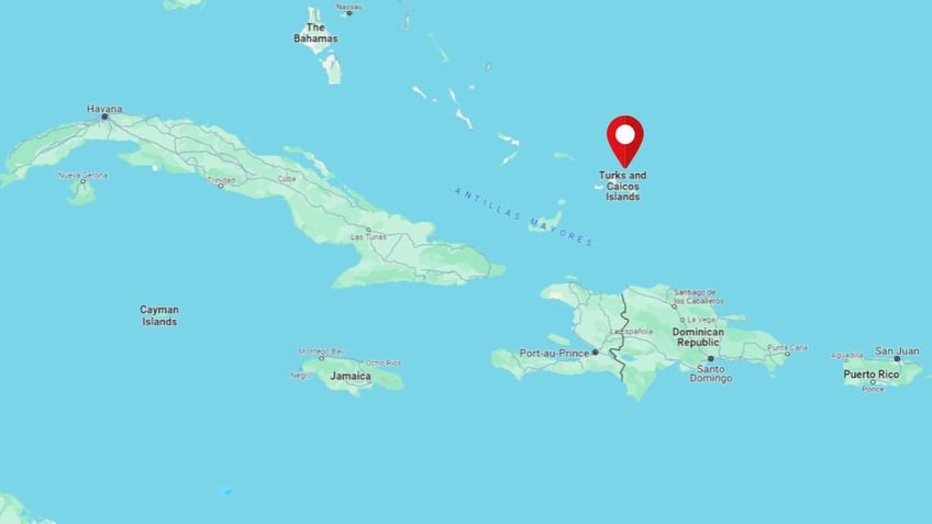 A Google Maps image pinpointing Turks and Caicos Islands