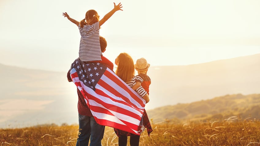 happy family with flag