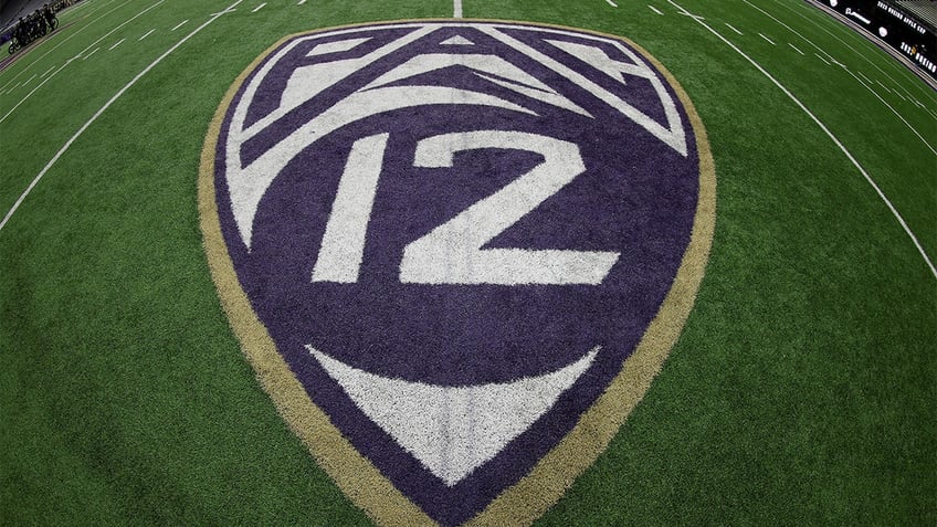 The Pac-12 logo on the field