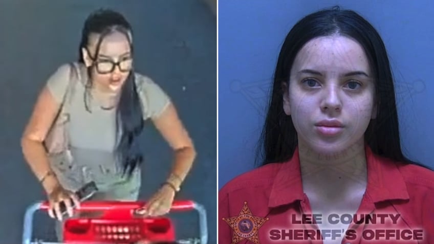 split image of security footage and mugshot 