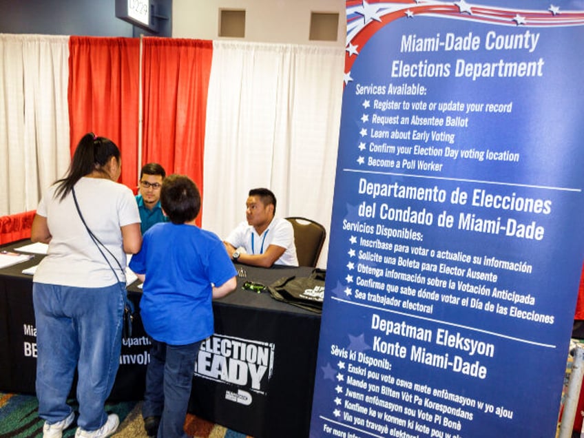 Miami-Dade County Elections Department, voter registration sign at the International Auto