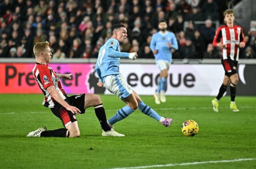 Phil Foden (centre) scored a hat-trick in Manchester City's 3-1 win at Brentford