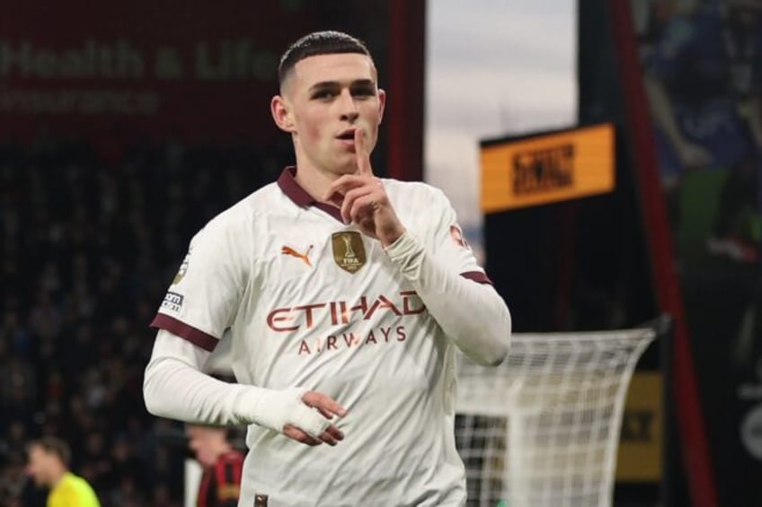 Manchester City's Phil Foden celebrates after scoring against Bournemouth