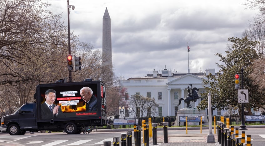 follow the money dc billboard truck hits biden for blood on his hands as america is burning at the hands of china