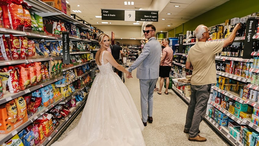 Married couple at grocery store