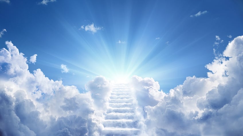 Stairs Leading Up To Heavenly Sky Toward The Light