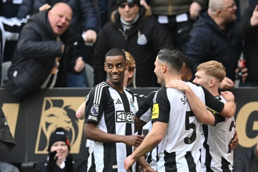 Newcastle's Alexander Isak celebrates scoring against Nottingham Forest