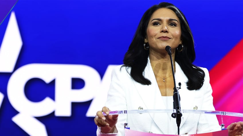 Host of the Tulsi Gabbard Show and former Rep. Tulsi Gabbard (D-HI) speaks during the annual Conservative Political Action Conference (CPAC) at Gaylord National Resort &amp; Convention Center on March 4, 2023 in National Harbor, Maryland. 