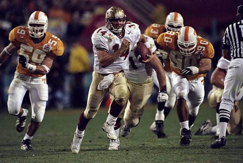 Marcus Outzen of the Florida State Seminoles in action during the Fiesta Bowl Game against the Tennesse Volunteers at the Sun Devil Stadium in Tempe,...