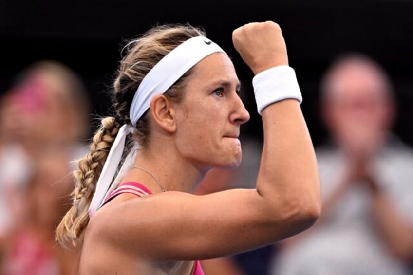 Victoria Azarenka celebrates victory in Brisbane