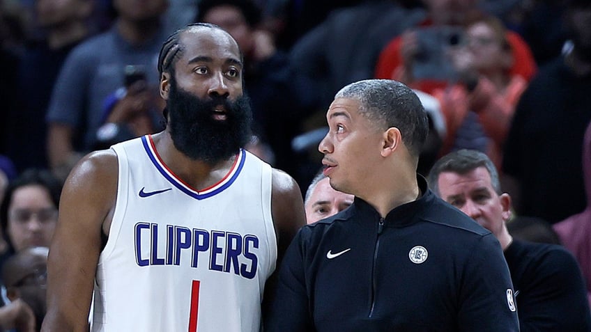 James Harden talks to Tyronn Lue