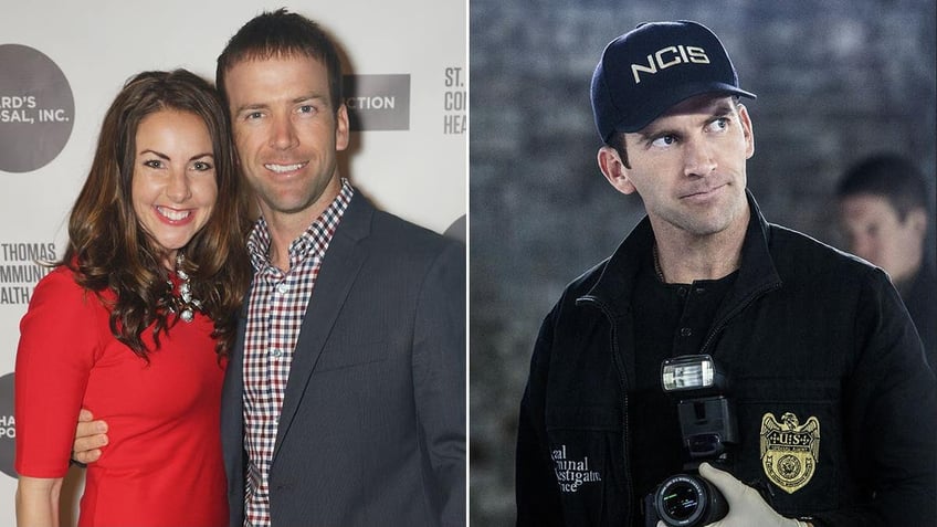 A split of Lucas Black with his wife and on 'NCIS'