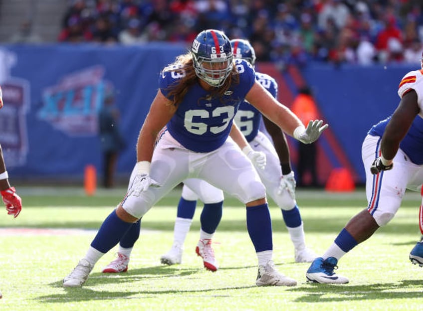 Chad Wheeler of the New York Giants in action against the Kansas City Chiefs during their game at MetLife Stadium on November 19, 2017 in East...