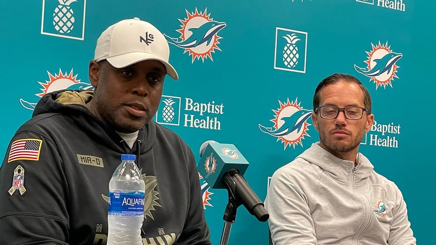 Chris Grier and coach Mike McDaniel of the Miami Dolphins 
