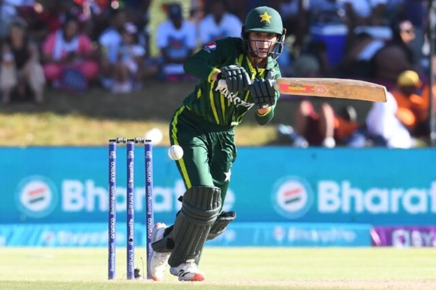 Bismah Maroof watches the ball after playing a shot during the women's T20 World Cup