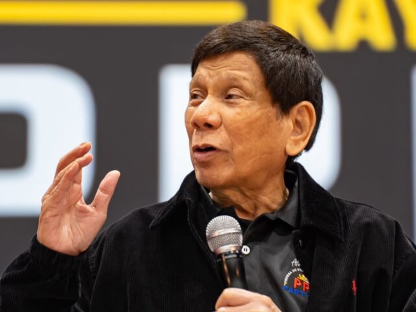 HONG KONG, CHINA - MARCH 09: Former Philippine President Rodrigo Duterte gives a speech du