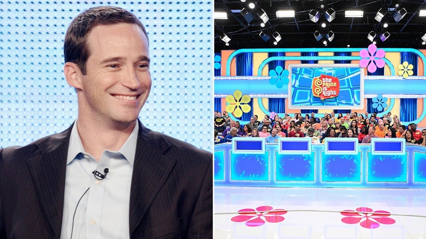 Side by side photo of Mike Richards and the set of The Price is Right