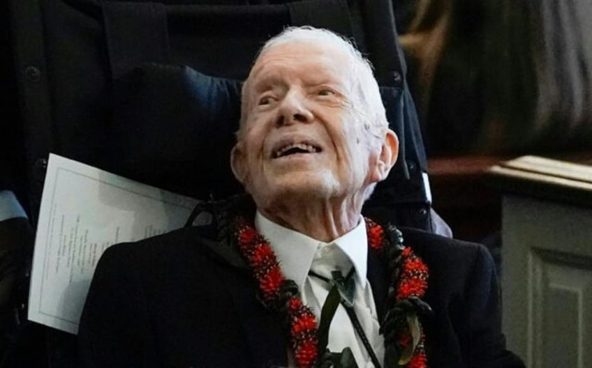 Former US president Jimmy Carter at the funeral service for former first lady Rosalynn Car