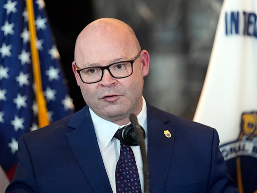 International Brotherhood of Teamsters president Sean O'Brien speaks after meeting with Republican presidential candidate former President Donald Trump in Washington, Wednesday, Jan. 31, 2024. (AP Photo/Andrew Harnik)