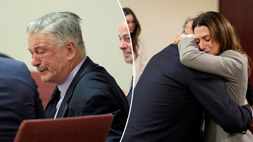 Alec Baldwin cries after case dismissed, Hilaria and Alec hug