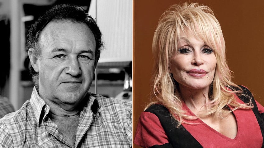 A split image of Gene Hackman and Dolly Parton