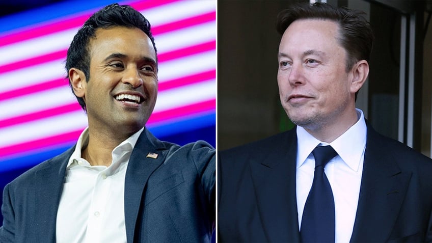 Vivek Ramaswamy, left; Elon Musk, right