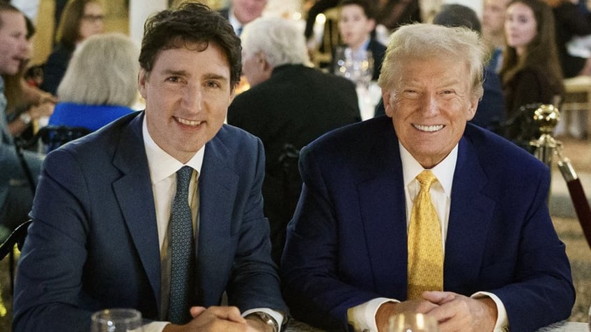 Justin Trudeau, left, with Donald Trump, right